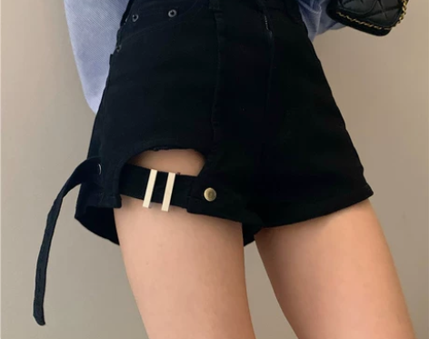 设计感高腰牛仔短裤女2020新款秋冬chi...
