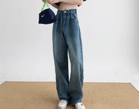 【99划算价】泫雅阔腿牛仔裤女垂感高腰显瘦...