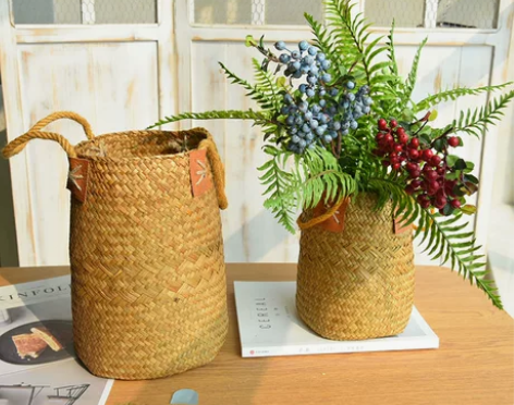 海草花篮草编手提花盆花桶麦穗干花花瓶大麦摆...
