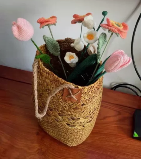 手工草编花篮 收纳篮 品质超级棒的一批草编...