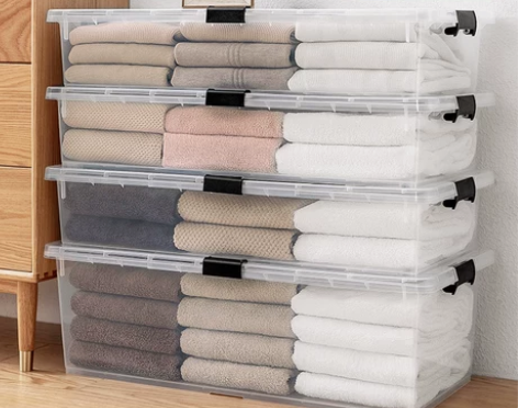 ?【家装节价】友耐透明床底下收纳箱带轮扁平...