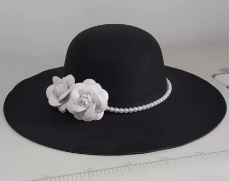 影楼黑色法式礼帽复古优雅婚纱拍照时尚平檐圆...