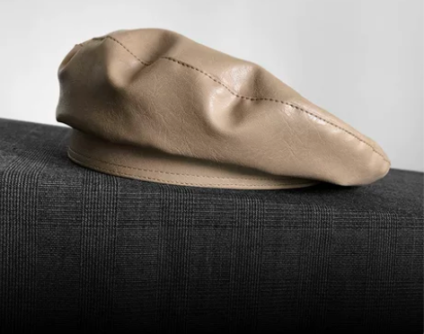 ?PU皮帽子女秋冬网红贝雷帽英伦复古休闲画...