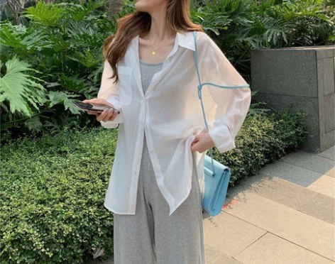 港风防晒衬衫女外穿百搭夏季薄款设计感小众轻...