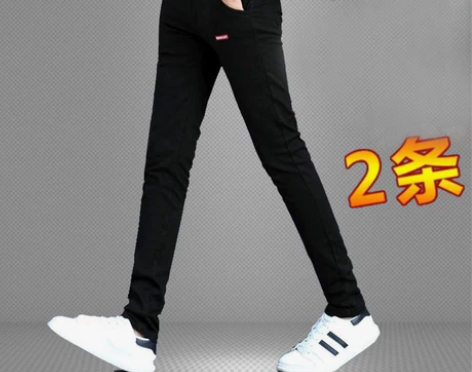 夏季薄款黑色休闲小脚裤13男孩14青少年高...