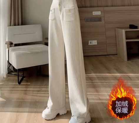雪尼尔高腰阔腿裤女2022秋冬新款宽松显瘦...