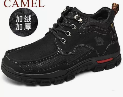 骆驼新款男鞋保暖休闲鞋,复古磨砂牛皮套脚皮...