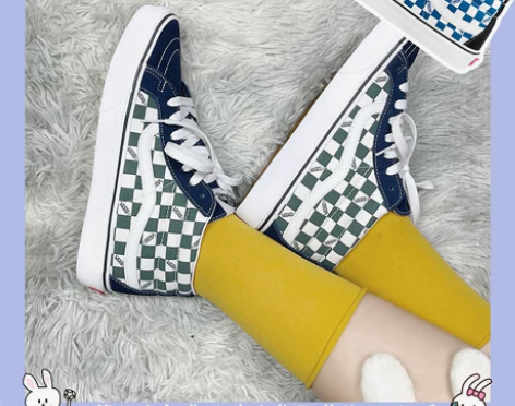 VANS蓝色绿色墨绿色棋盘格SK8 MID...