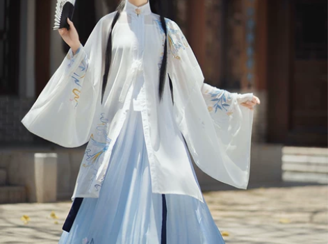千韵岗汉服女夏季明制立领中国风学生长袄女白...