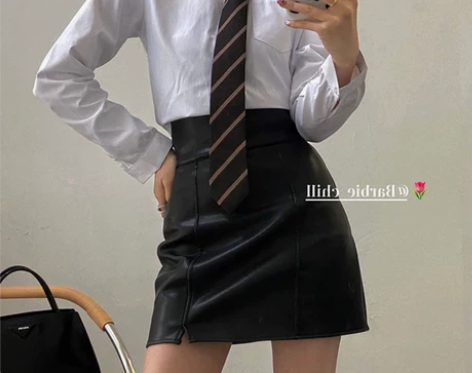 黑色开叉皮裙半身裙女辣妹高腰包臀裙显瘦遮胯...