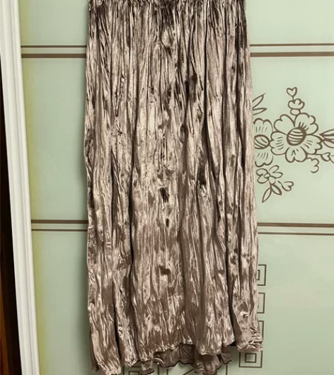 金丝绒百褶裙女中长款秋冬 复古温柔褶皱半身...