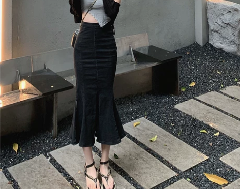 鱼尾裙女夏季设计感小众中长裙高腰显瘦包臀裙...