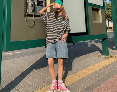 牛仔短裤女潮ins夏季新款高腰显瘦宽松a字...