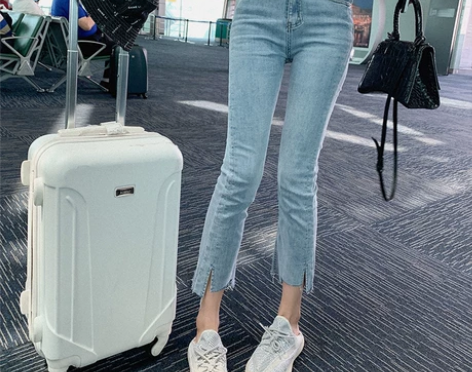 九分牛仔裤女夏季薄款韩版高腰显瘦小个子开叉...