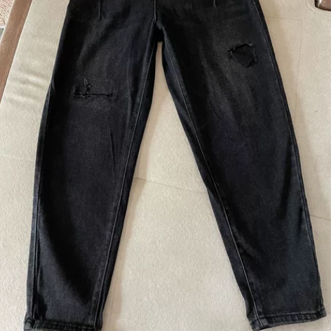 Jeans高腰柔软弹力大码哈伦牛仔裤女，黑...