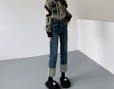 ?全新带吊牌 ULZR高腰复古烟管直筒牛仔...