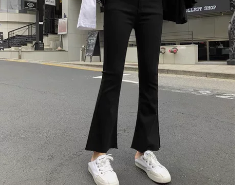 黑色微喇叭裤女高腰九分秋冬2022年冬新款...