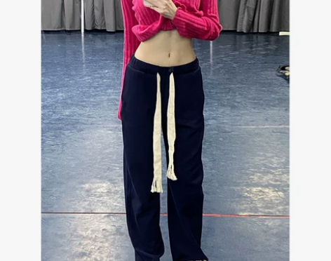 抽绳遛弯裤女春秋宽松阔腿裤夏季西装裤高腰直...