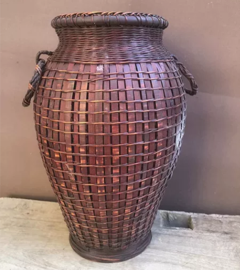 创汇期出口竹编花器，80年代手工竹编花篮，...