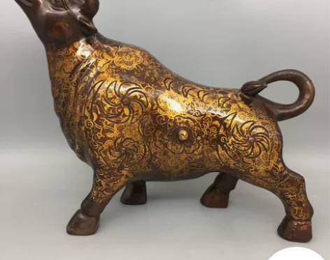 古玩铜器收藏，鎏金花牛，牛气冲天，工艺精湛...