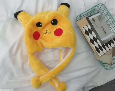 秋冬日系卡通少女心黄色毛绒帽保暖可爱皮卡丘...