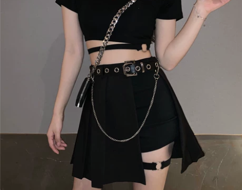盐酷女孩裙子套装帅气蹦迪辣妹穿搭酷风格暗黑...
