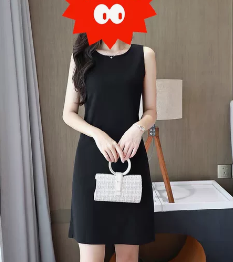无袖连衣裙黑色显瘦内搭打底背心裙女吊带裙子...