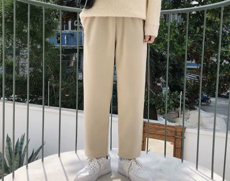 裤子港风毛呢裤男宽松直筒潮流帅气西裤加绒保...