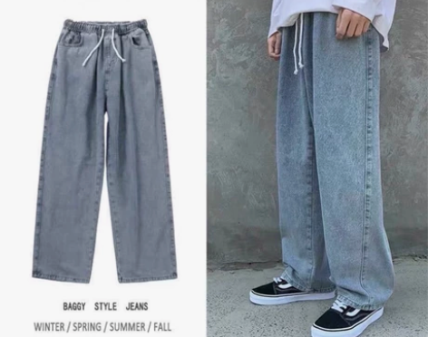 新款阔腿牛仔裤男直筒港风宽松坠感老爹裤子男...