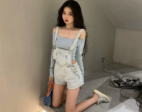 一头阿瓜 牛仔背带裤女夏小个子薄款阔腿裤韩...