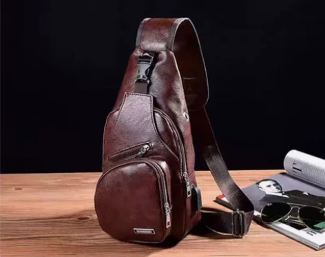 【官方正品】真皮质感男士胸包休闲单肩包斜挎...