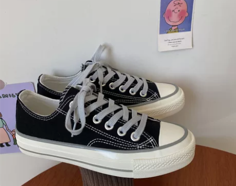 黑灰配色底帮帆布鞋女2021 2022新款...