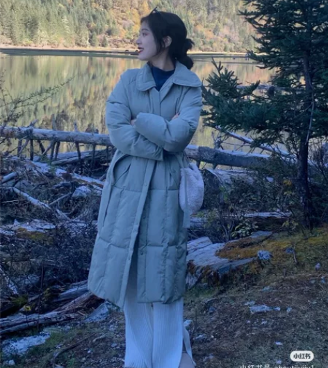 长款，豆绿色棉服有腰带原价178 仅穿过两...