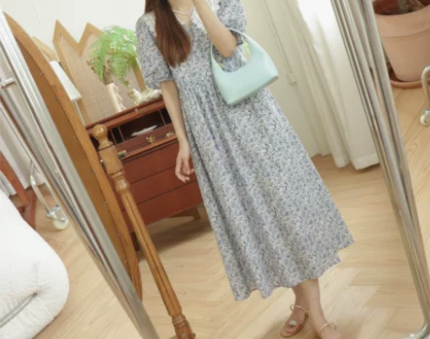 复古蕾丝翻领！法式小碎花高腰宽松荷叶边中长...