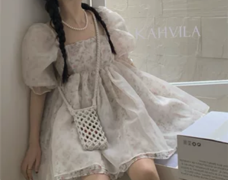 小个子初恋网纱连衣裙收腰奶甜美蓬蓬裙夏季仙...