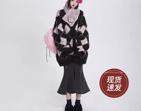 11SHOP97 牛仔半身裙女秋冬加绒高腰...