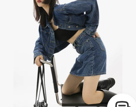 赛小懒秋冬套装牛仔外套半身裙短裙两件套女春...