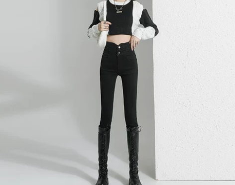 2022年秋冬新款复古高腰紧身弹力小脚裤女...