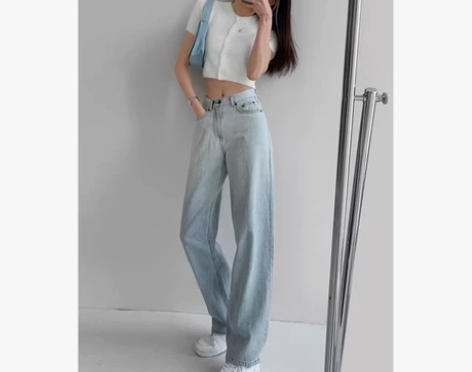 原价99宽松阔腿新款显瘦浅色渐变牛仔裤女夏...