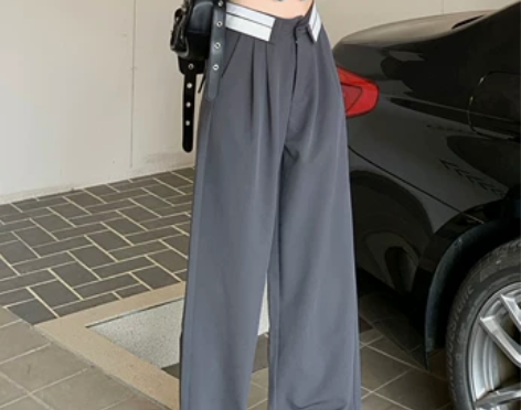 灰色西装休闲裤女装夏季薄款小个子垂感高腰显...