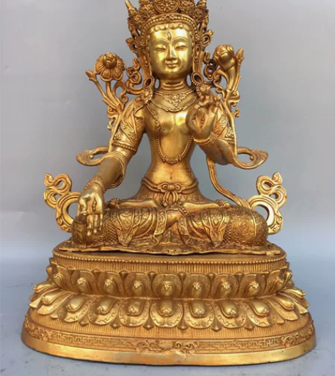 铜鎏金度母佛像，工艺精美，包浆厚重，尺寸如...