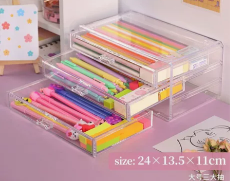 学生文具收纳盒桌面放笔笔筒整理盒抽屉式透明...