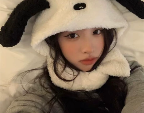 网红同款高颜值日系软妹帕恰狗毛绒帽可爱甜美...