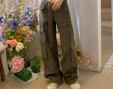 橘子树在哪儿工装雅痞风拖地裤女夏季美式复古...