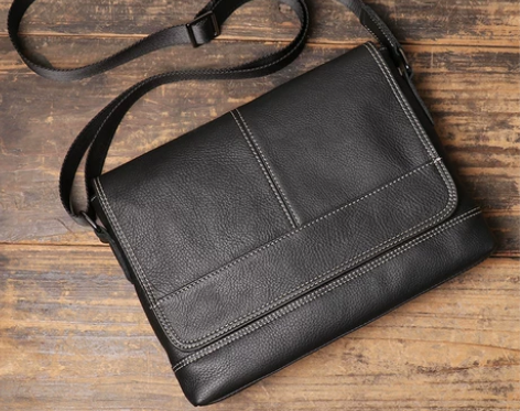 男士真皮斜挎包休闲商务头层牛皮单肩包横款简...