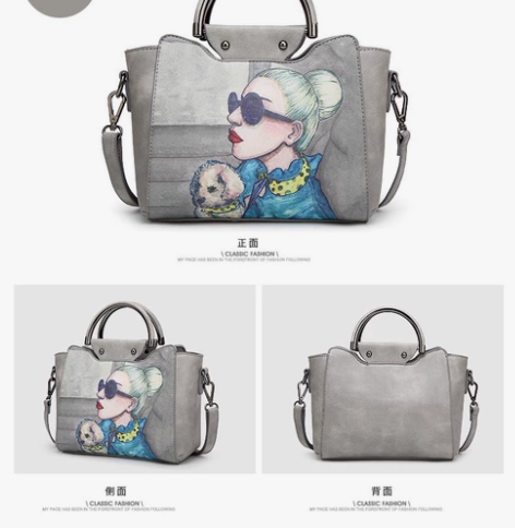 女士头像印花手拿包韩版潮流单肩斜挎包简约时...