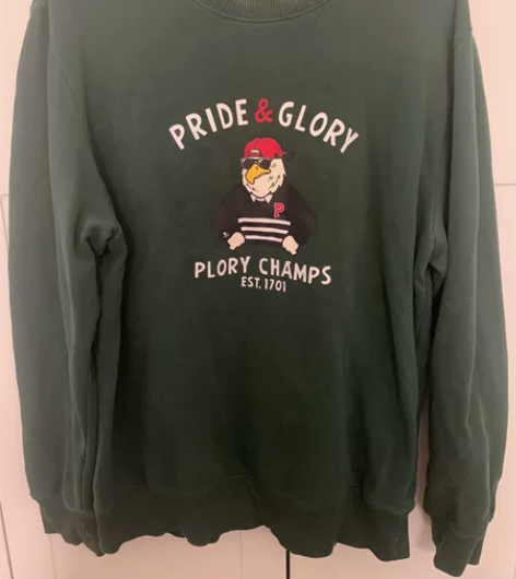 美国plory男士卫衣，薄绒，深绿色。平铺...