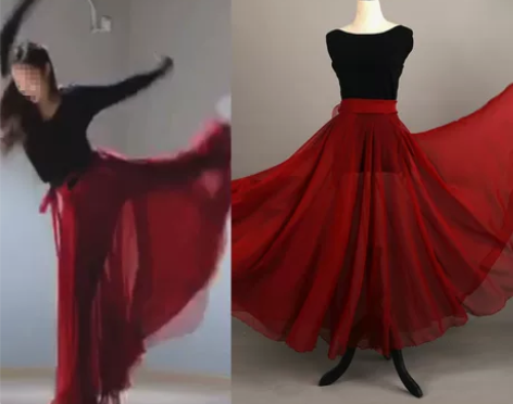 舞蹈半身裙大摆一片式系带绑带雪纺长款新疆古...