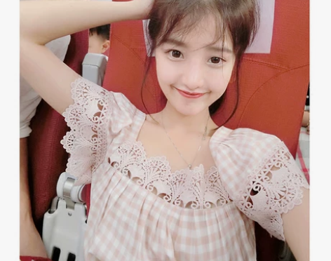 大喜自制 粉格子水溶蕾丝花边 宫廷复古 夏...