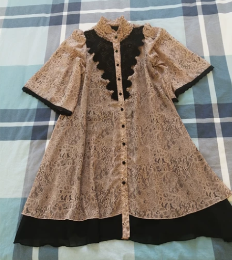 蕾丝雪纺复古立领连衣裙 胸围92衣长92袖...